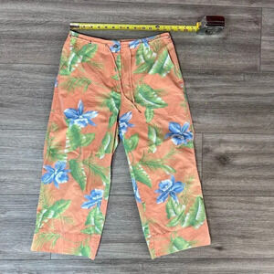 Lauren Ralph Lauren Women's Orange Cotton Floral Wide Leg Crop Pants‎ Size 4